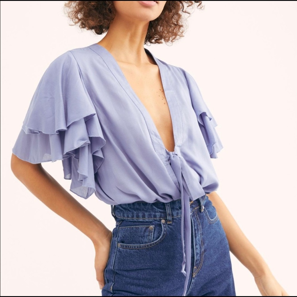 Never Been Worn: free people blue ruffle bodysuit